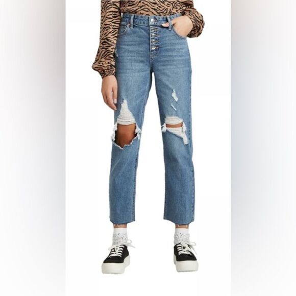 Wild Fable Women's High Rise Distressed Straight Ankle Length Jeans.  Size 10 - Picture 1 of 12